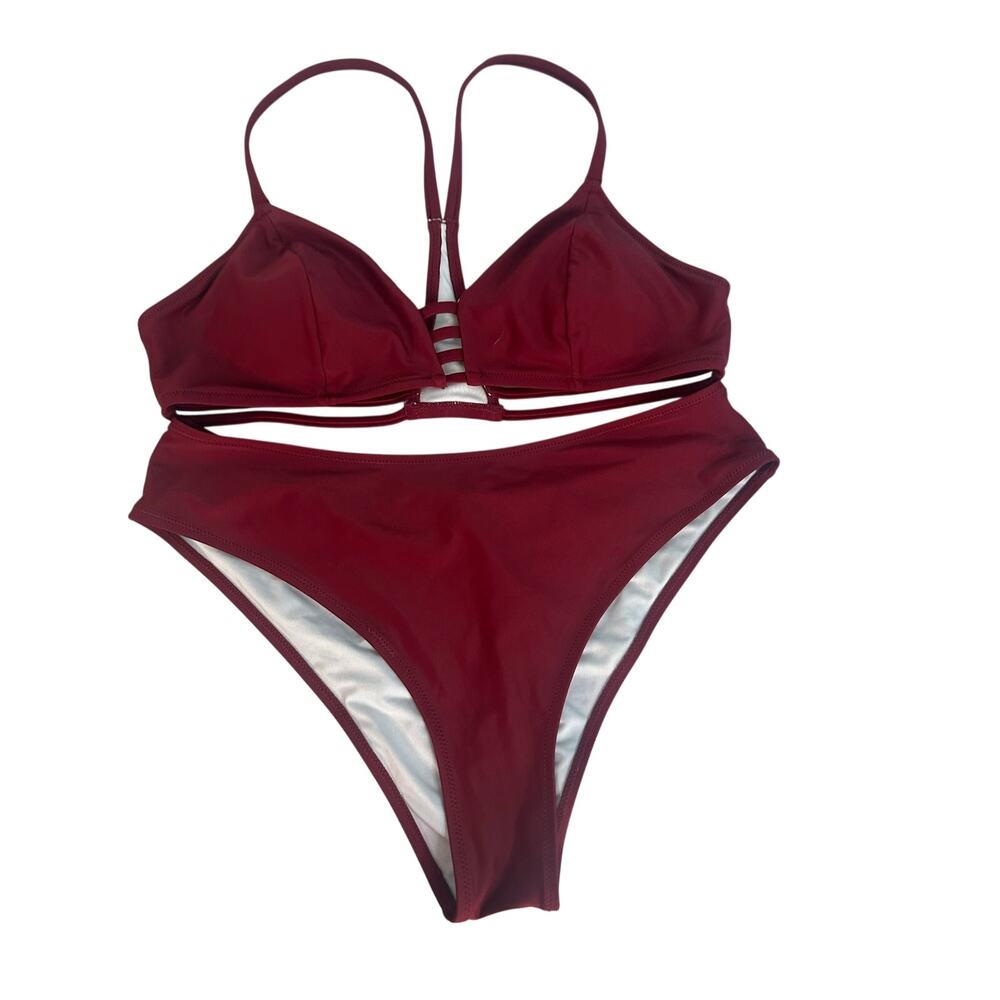 Cupshe bikini burgundy high waist XL NWT